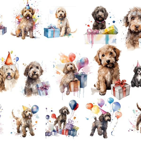 Birthday labradoodle clipart | waterpainted labradoodle clipart | create your own gifts