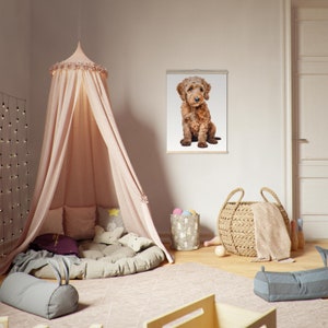 Simpatico poster d'arte del cucciolo di Labradoodle australiano per la camera dei bambini, poster di carta opaca con gancio