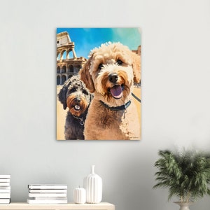 Labradoodles in Rome poster, Labradoodle selfie colosseum poster, perfect gift dog lovers