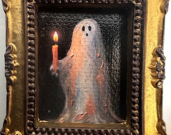 Dollhouse wall art creepy mini ghost painting  miniature picture framed mini haunted spooky photo 1:12 scale haunted scary doll decor gothic