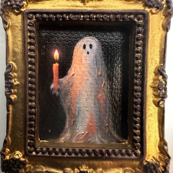 Dollhouse wall art creepy mini ghost painting  miniature picture framed mini haunted spooky photo 1:12 scale haunted scary doll decor gothic