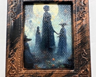 Miniature creepy wall art witch dollhouse picture framed mini haunted spooky photo 1:12 scale haunted Halloween decorations witch decor doll