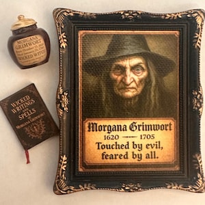 1:12 scale witch set, miniature urn, haunted book, creepy items, tiny gothic accessories, scary dollhouse decor, fantasy horror display,