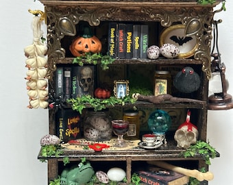 miniature witch furniture 1:12 scale epic gothic hutch haunted dollhouse  miniature witch decor unique mini shelf epic handmade creation