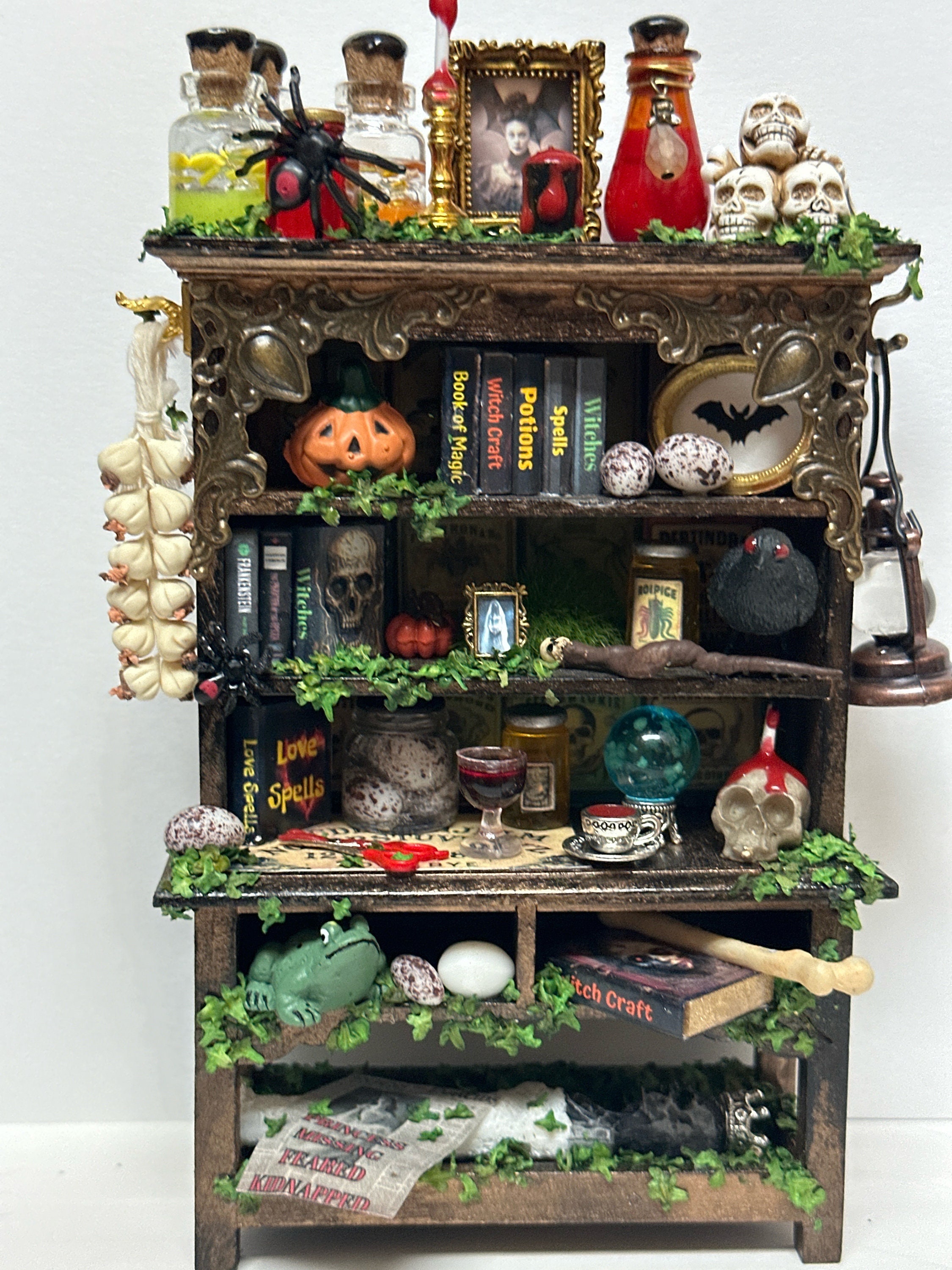 miniature witch furniture 1:12 scale epic gothic hutch haunted dollhouse  miniature witch decor unique mini shelf epic handmade creation