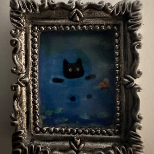 Dollhouse wall art miniature cat picture black kitty picture 1:12 scale furniture miniature accessories dollhouse decor tiny wall hanging