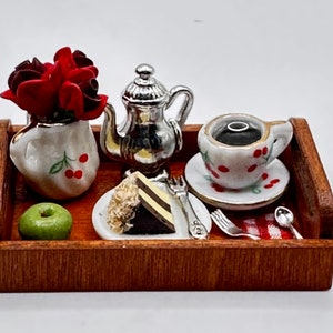 Dollhouse snack tray miniature food doll breakfast tray mini tea set diorama dolls tv tray miniature lunch one inch scale food items
