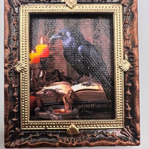 Dollhouse art creepy raven mini painting haunted miniature picture framed mini haunted spooky photo 1:12 scale haunted dollhouse decor