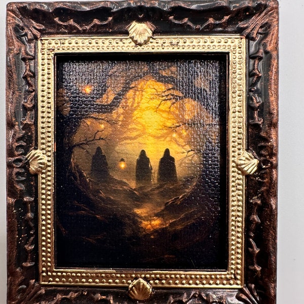 Dollhouse art creepy mini painting Halloween miniature picture framed mini haunted spooky photo 1:12 scale haunted dollhouse decorations