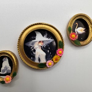 dollhouse good witch 3 picture set miniature witch wall hanging miniature spooky wall art 1:12 scale haunted dollhouse mini Halloween scene