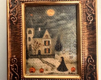 Dollhouse wall art gothic mini painting Halloween miniature picture framed tiny haunted spooky photo 1:12 scale haunted diorama decorations