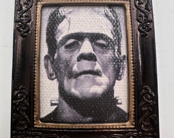 Miniature creepy monster dollhouse picture framed mini haunted spooky wall art 1:12 scale antique look haunted Halloween witches spell