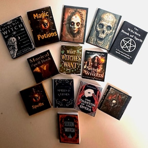 1:12 scale witch book bundle creepy haunted library magic spell hex miniature horror accessories gothic dollhouse items spooky study reads