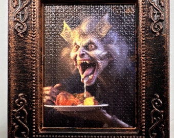 Dollhouse art creepy witch mini painting Halloween miniature picture framed mini haunted spooky photo 1:12 scale haunted dollhouse decor