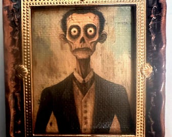 Dollhouse wall art creepy man painting antique portrait miniature framed picture mini haunted photo 1:12 scale oil painting unique diorama