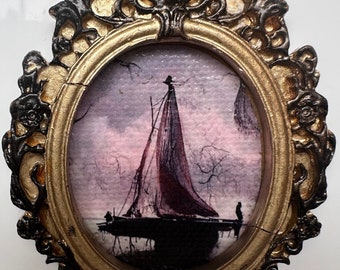 Dollhouse picture miniature accessories scary miniature furnishings 1:12 scale creepy ship painting haunted dollhouse picture mini painting