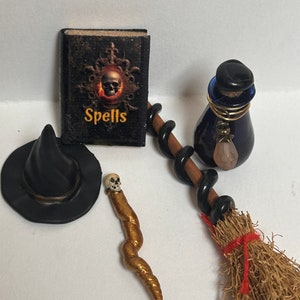 Gothic  miniature witch set dollhouse items 1:12 scale potion bottles  mini witches spell kit miniature witch magic wand witches spell book