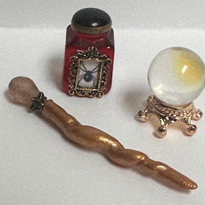 Wizard miniature witch set gothic dollhouse bundle 1:12 scale potion bottle  mini witches spell kit miniature witch magic wand witches spell
