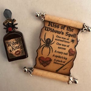 Miniature witches spell kit, Haunted mini Potion Bottles, Spell Scroll Set, Witchy 2pc Bundle, Spooky Diorama, 1:12 Witches den accessories