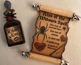 Miniature witches spell kit, Haunted mini Potion Bottles, Spell Scroll Set, Witchy 2pc Bundle, Spooky Diorama, 1:12 Witches den accessories