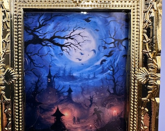 Miniature Halloween Dollhouse Art, Spooky Haunted Picture, 1:12 Scale