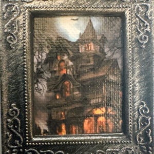 Dollhouse art creepy mini painting Halloween miniature picture framed mini haunted spooky photo 1:12 scale tiny haunted house decorations