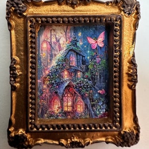Fairy garden miniature framed picture whimsical cottage art dollhouse decor doll accessories fairy picture 1:12 scale wall art mini gnome