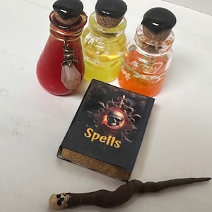 Haunted dollhouse miniature witch potion set 1:12 scale apothecary mini witches accessories miniature witch magic wand witches spell book