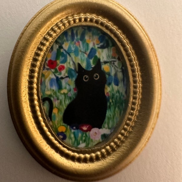 Mini house painting miniature framed artwork dollhouse cat picture 1:12 scale wall art dollhouse accessories miniature black kitten drawing