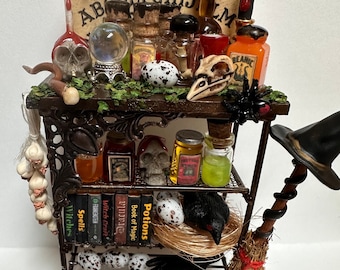 miniature witch furniture 1:12 scale epic gothic hutch haunted dollhouse miniature witch decor unique mini shelf unique handmade 3D artwork