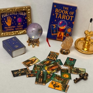 1:12 scale fortune tellers bundle, dollhouse fantasy collection, tiny tarot cards, miniature play cards, unique doll accessories, tiny decor