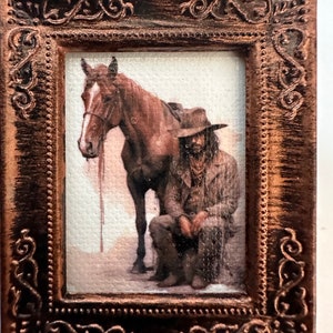 Rustic dollhouse artwork miniature horse picture mini interior design cowboy dollhouse framed horse print 1:12 scale items framed wall art