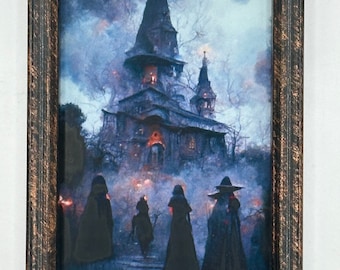 Miniature creepy wall art witch dollhouse picture framed mini haunted spooky photo 1:12 scale haunted Halloween decorations witch decor doll