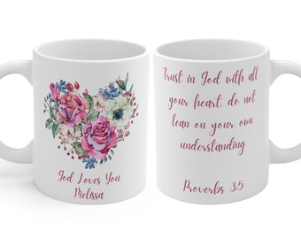 Proverbs 3 Mug, Personalised Christian cup Love Floral Heart faithbased gift