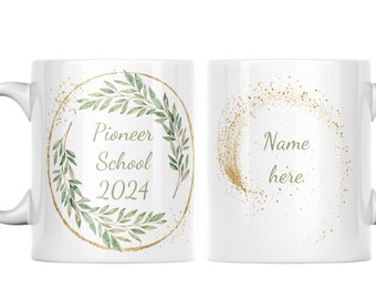 CUSTOM Pioneer School 2024 Mug leafy design personalised for your friend or family member attending class this year Perfect JW gift