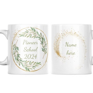 CUSTOM Pioneer School 2024 Mug leafy design personalised for your friend or family member attending class this year Perfect JW gift image 1