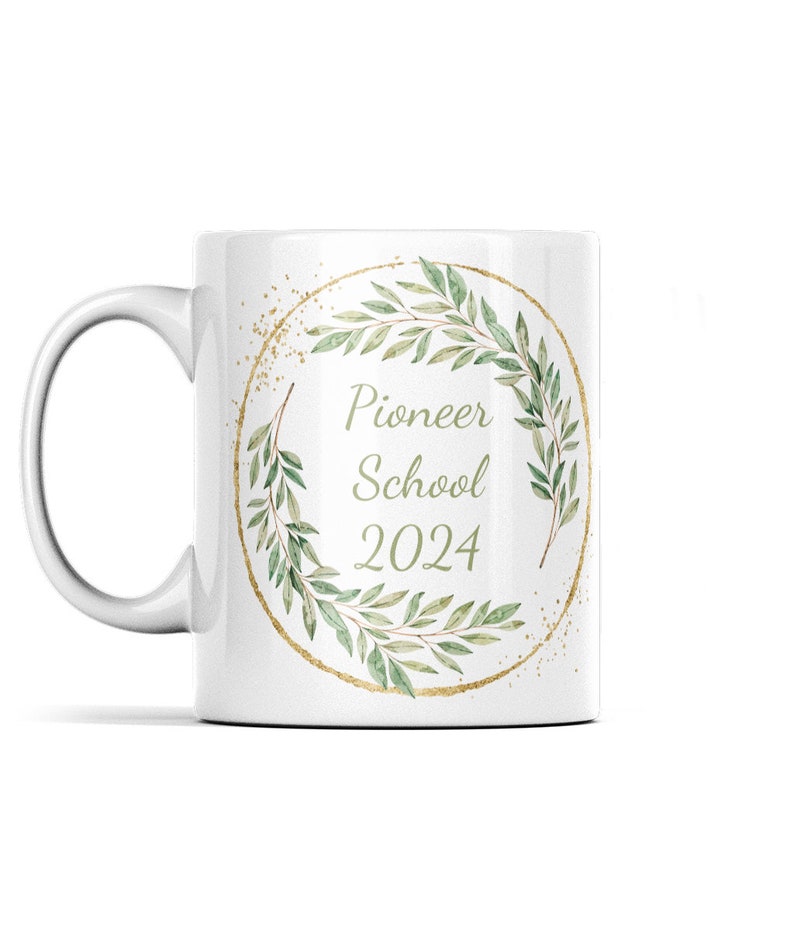 CUSTOM Pioneer School 2024 Mug leafy design personalised for your friend or family member attending class this year Perfect JW gift image 2