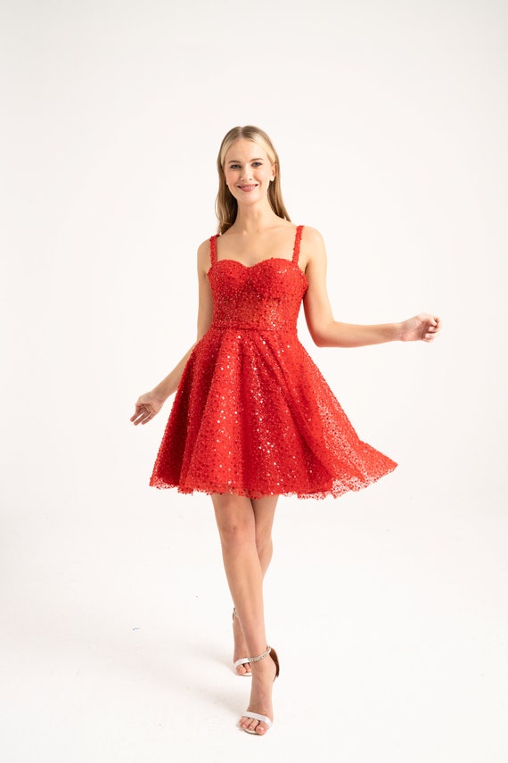 Short prom dress Red white black reception dress rehearsal dinner cocktail corset dress for wedding guest elope beaded sparkly bridal shower
