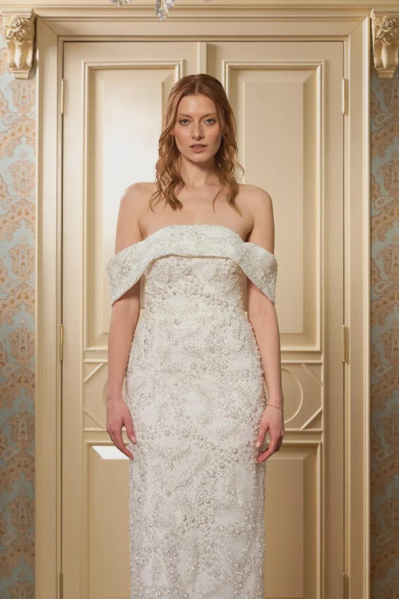 White Lace Off-Shoulder Midi Dress – Bridal Shower, Engagement, Evening Gown