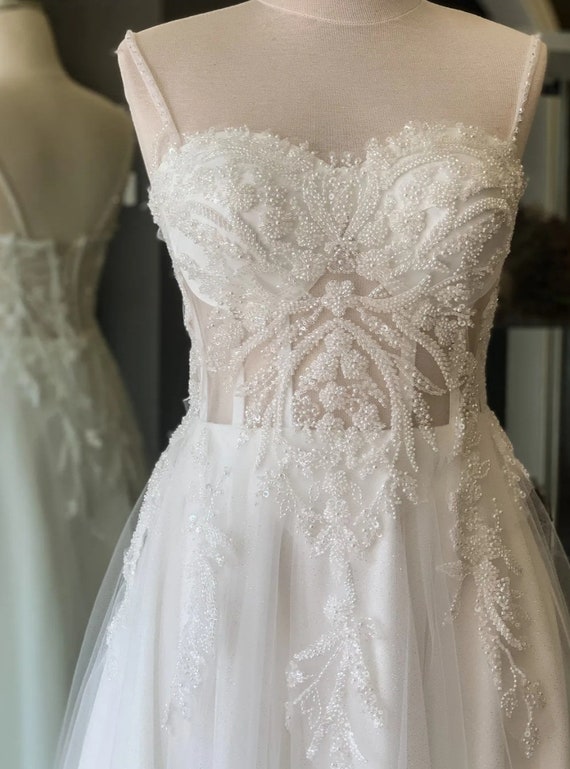 White Glittery Lace Covered Maxi Length Evening Dress, Gift for Her, Womens Dress