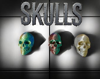Cracked, Wood, and Chiseled, style 3d printed Skulls (Set of three)
