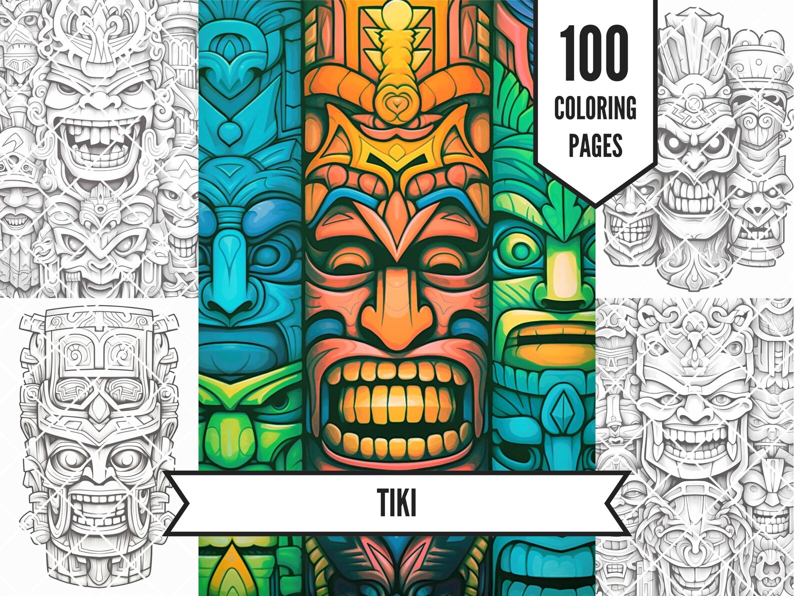Tiki Coloring Pages, Stress Relief Coloring Pages, Polynesian Coloring