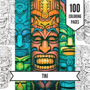 Tiki Coloring Pages, Stress Relief Coloring Pages, Polynesian Coloring Sheets, Tiki Mask Printable Coloring Pages, Adult Coloring Book Print