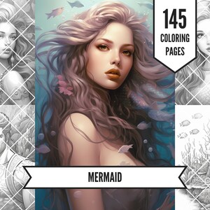 Mermaid Coloring Pages, Grayscale Mermaid Coloring Sheets, Mermaid Adult Coloring, Realistic Mermaid Coloring Pages, Therapeutic Coloring