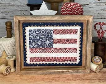 American Flag by Erin Elizabeth Designs - Counted cross stitch pattern, silk floss pack