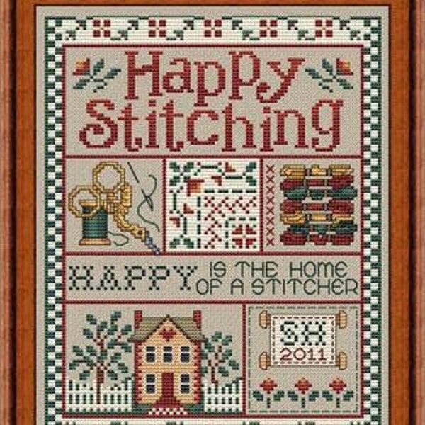 Happy Stitching by Sue Hillis Designs - Counted cross stitch pattern - Hard copy