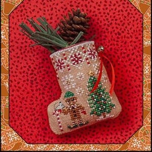 Gingerbread Mouse Elf Stocking by Just Nan JN304  - Counted cross stitch printed pattern with embellishment pack