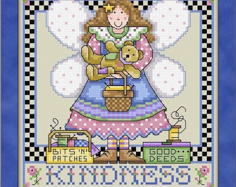 Gennaio Kindness di Joan Elliott Designs - A Year Of Angels - Schema punto croce contato - Copia cartacea