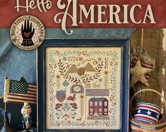 Hello America by Teresa Kogut - 7 patriotic patterns - Cross Stitch Pattern Book - Hard copy
