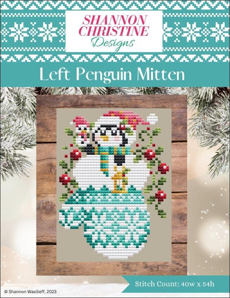 Left Penguin Mitten by Shannon Christine - Counted Cross Stitch Pattern ...